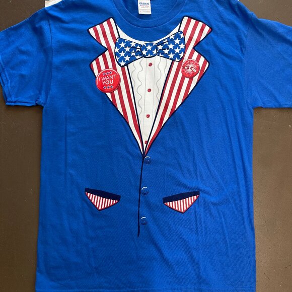 Uncle Sam I Want You 4th of July Men’s T-Shirt Large Blue Gildan Patriotic Tee - Picture 1 of 9